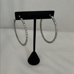 Silver Rhinestone Hoop Earrings